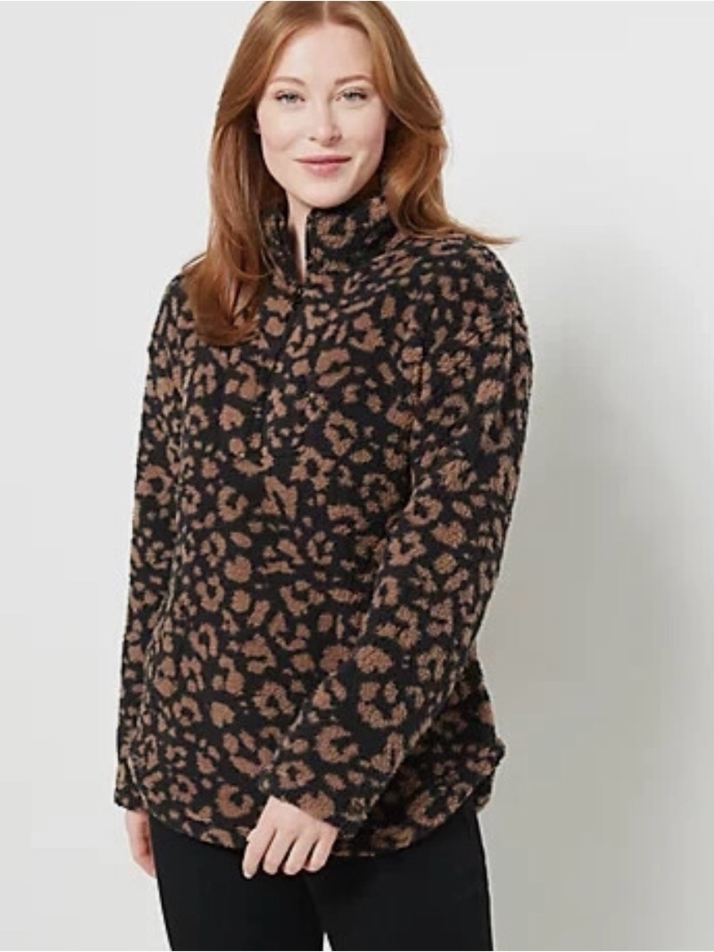 Koolaburra by UGG Leopard Sherpa Quarter Zip Pullover Women’s M